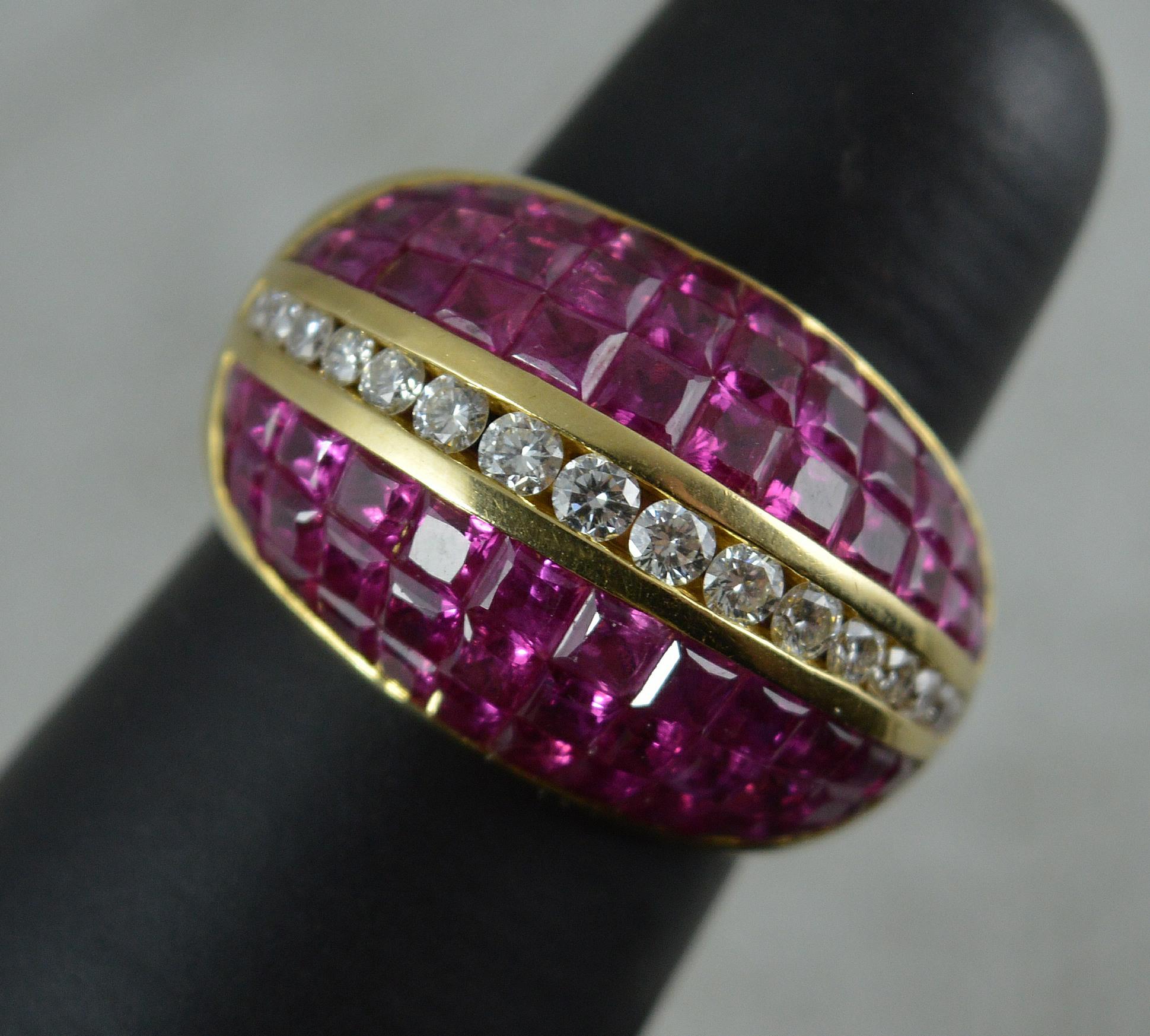18 Carat Gold Diamond and Ruby Bombe Cluster Cocktail Ring 8