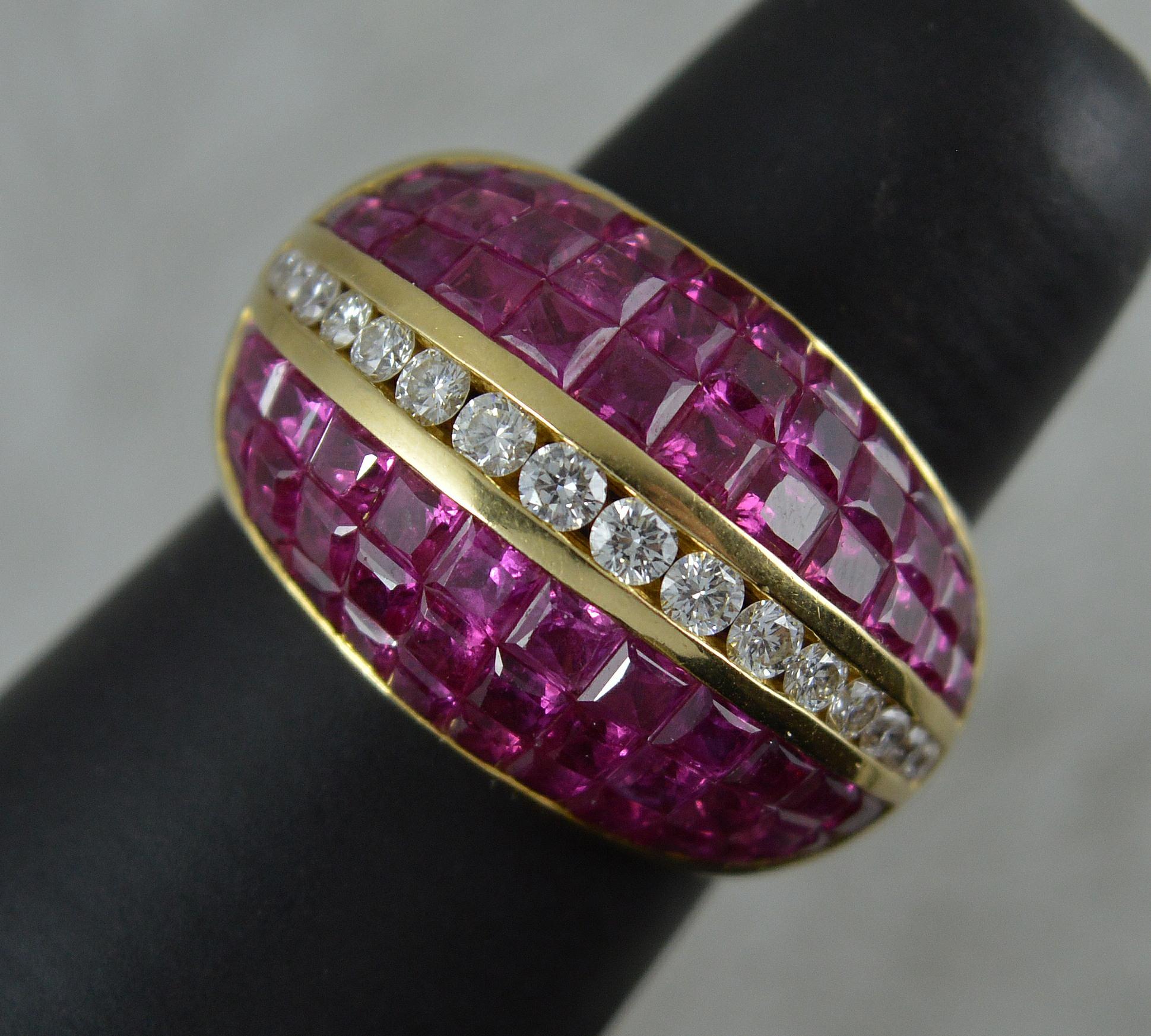 18 Carat Gold Diamond and Ruby Bombe Cluster Cocktail Ring 9