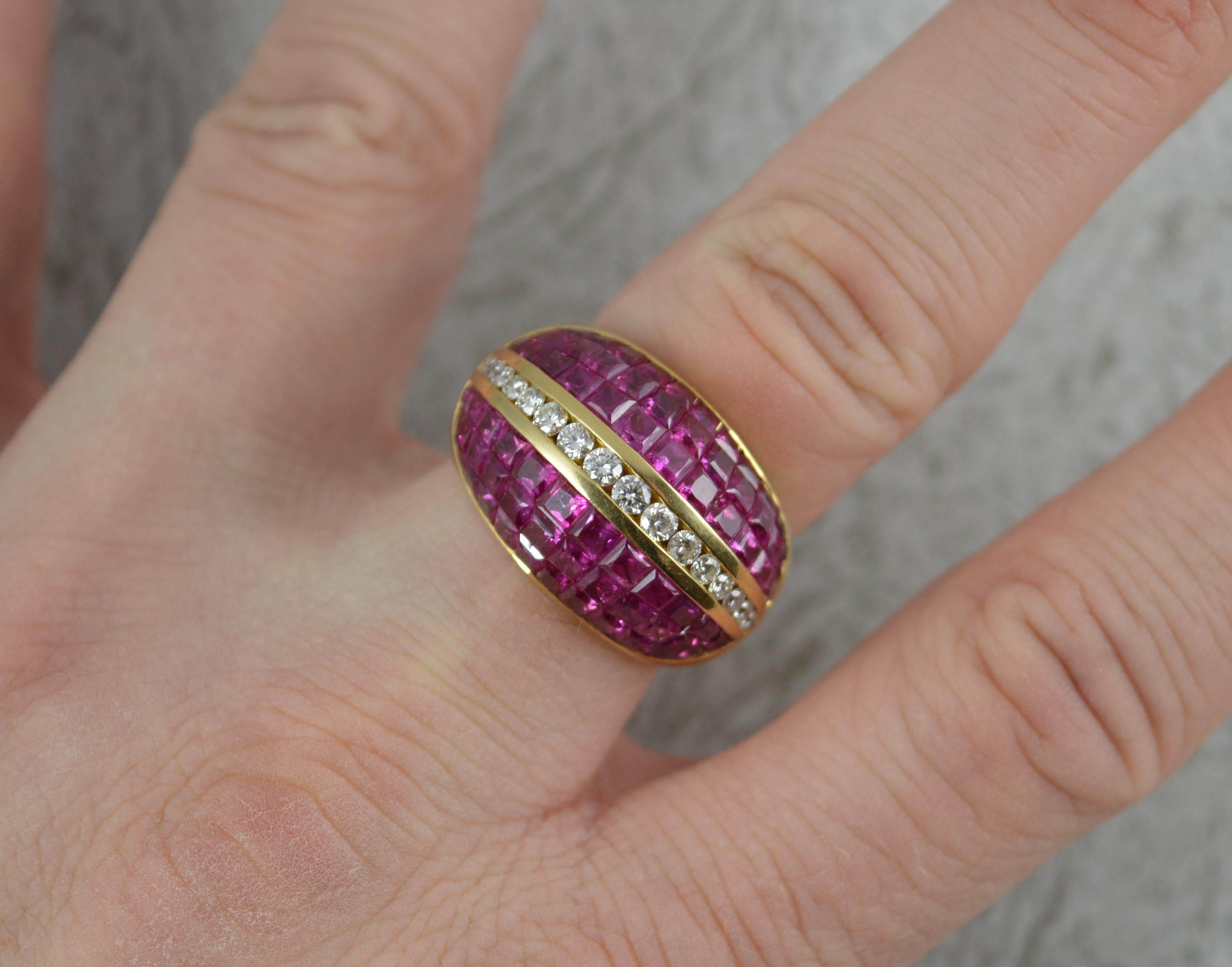 Retro 18 Carat Gold Diamond and Ruby Bombe Cluster Cocktail Ring