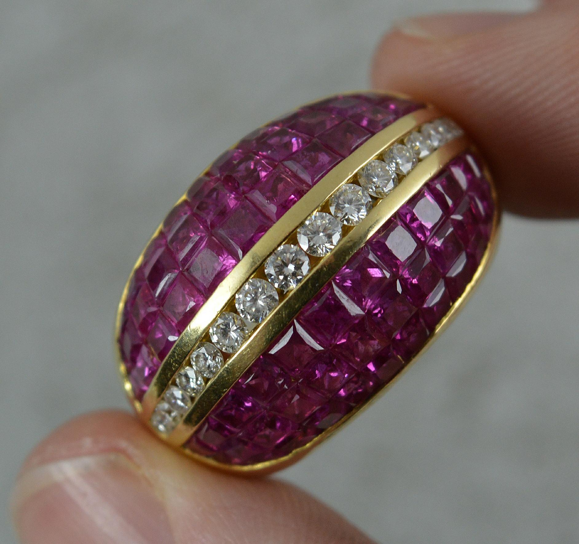 18 Carat Gold Diamond and Ruby Bombe Cluster Cocktail Ring In Excellent Condition In St Helens, GB