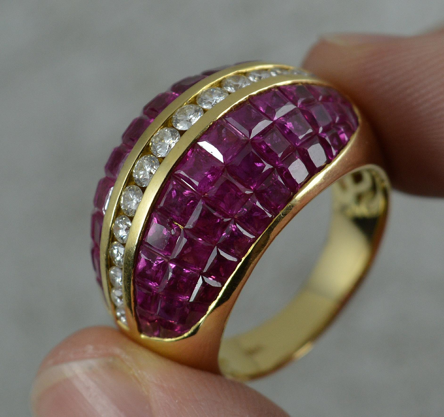 Women's 18 Carat Gold Diamond and Ruby Bombe Cluster Cocktail Ring
