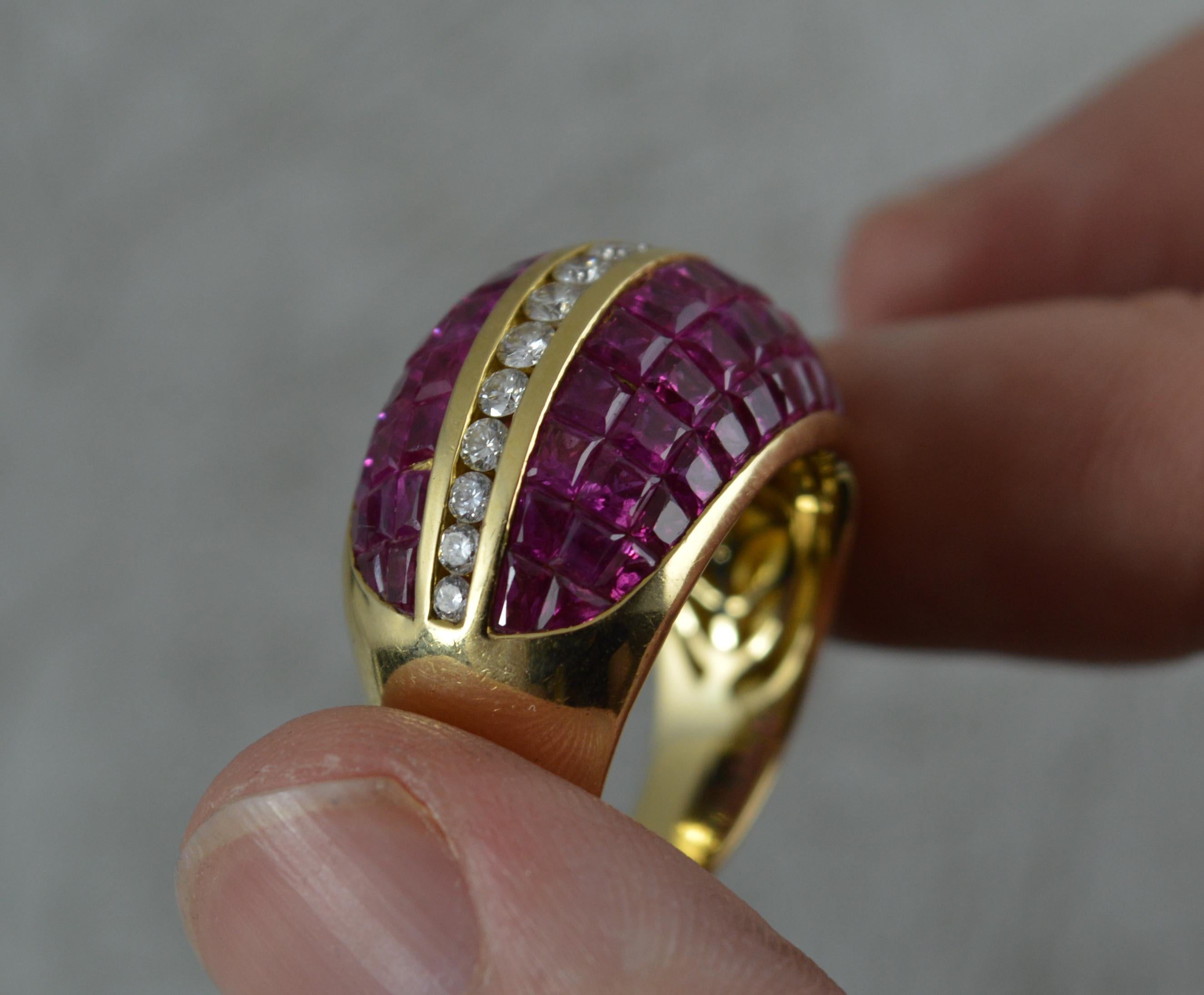 18 Carat Gold Diamond and Ruby Bombe Cluster Cocktail Ring 1