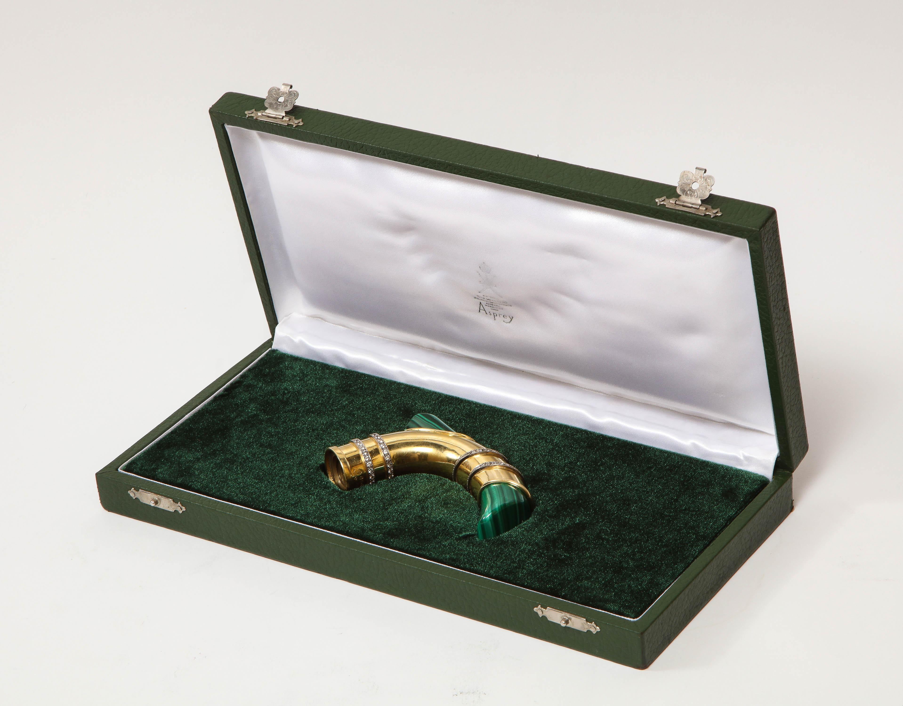 18 Karat Gold, Diamonds & Malachite Cane Walking Stick Handle by Asprey London 11