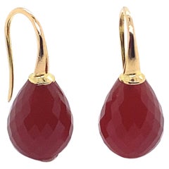 18 Carat Gold Earring with a Red Agate Briolette Cut