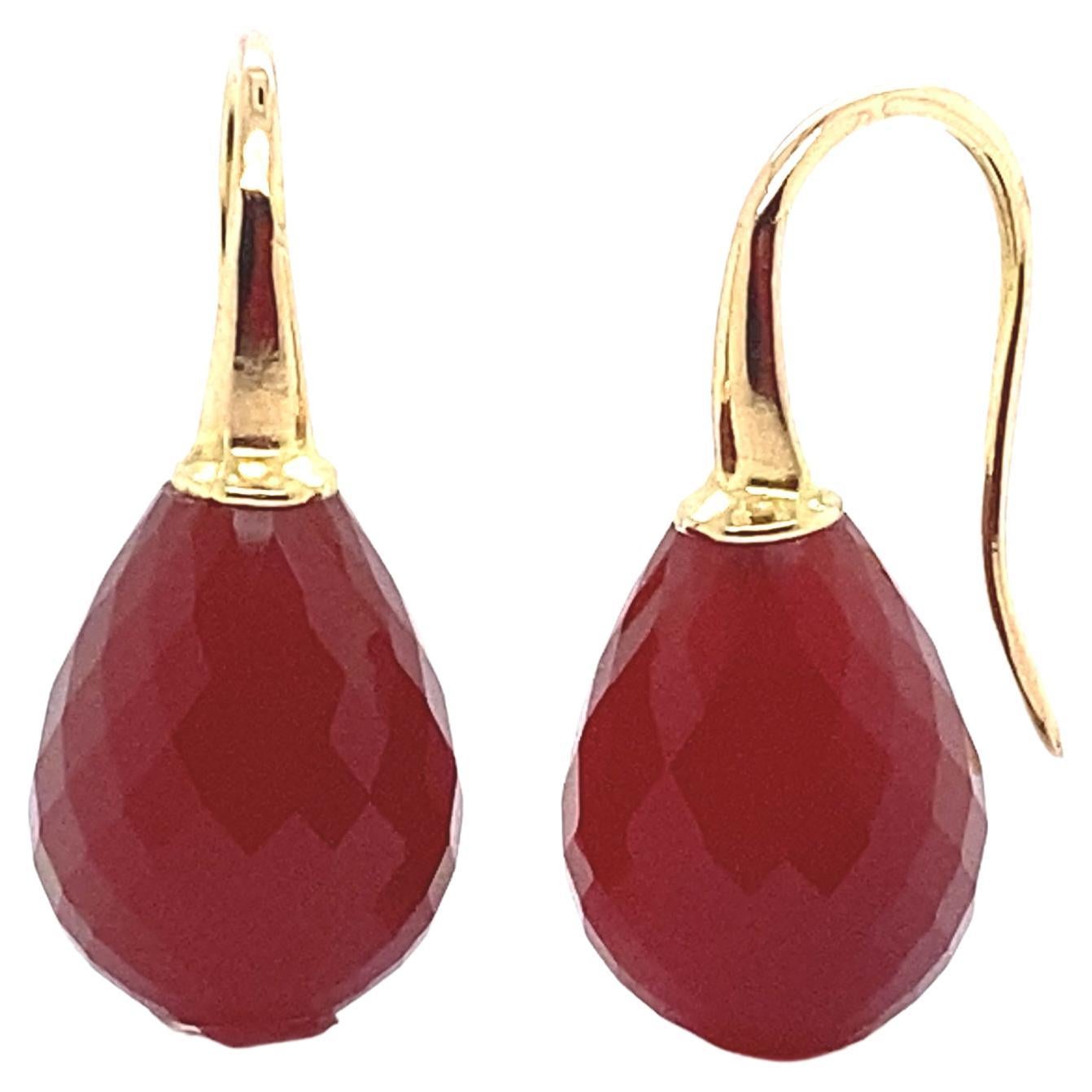 18 Carat Gold Earring with a Red Agate Briolette Cut For Sale