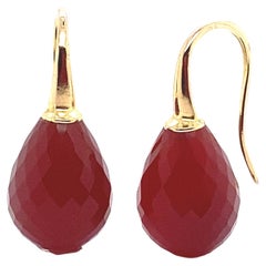 18 Carat Gold Earring with a Red Agate Briolette Cut