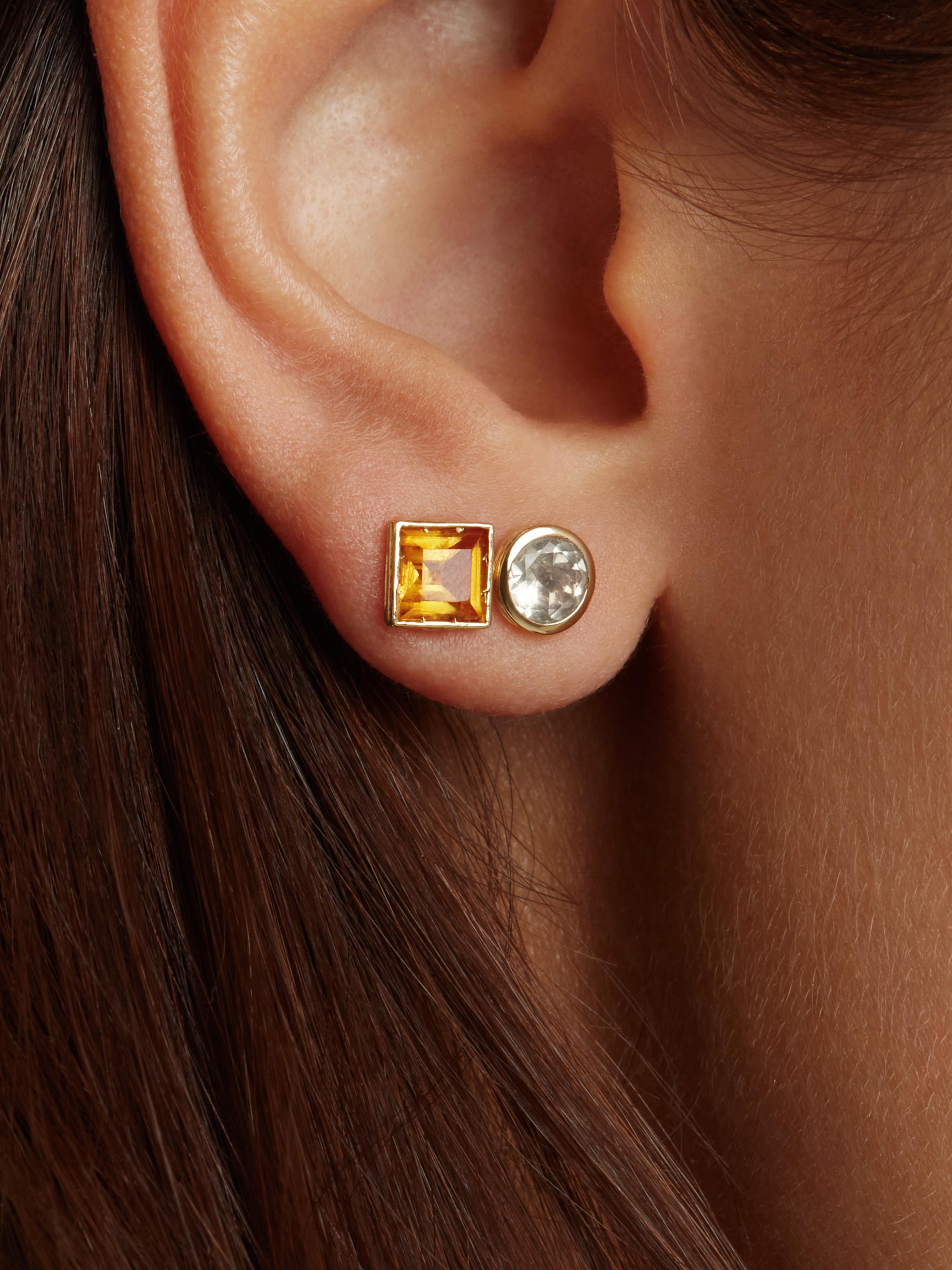 Square Cut 18 Carat Gold Earring, Yellow Gold, Citrine, Lolita Collection For Sale