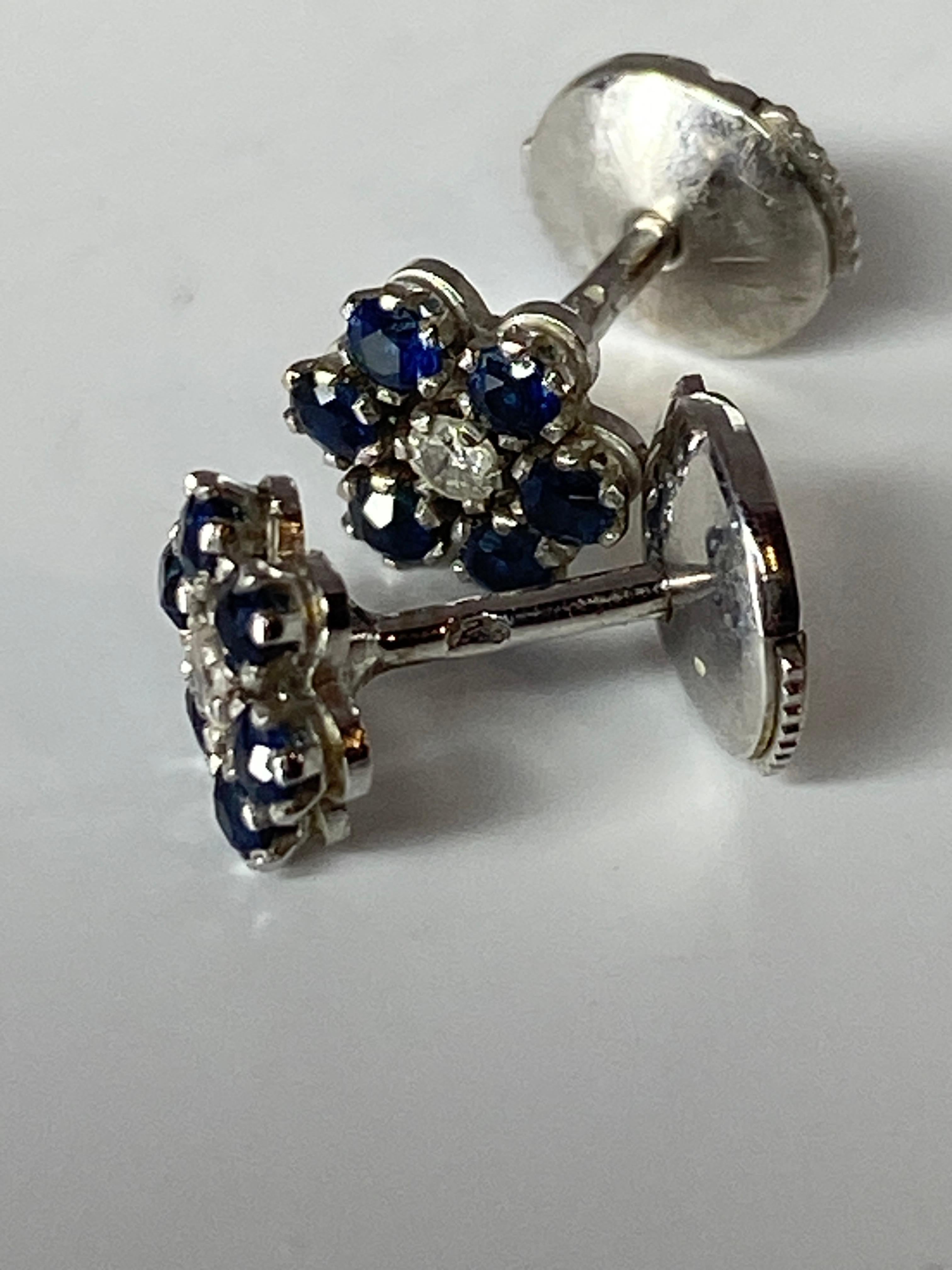 18 Carat Gold Earrings Set with Sapphires and Diamonds, Flower Model 6