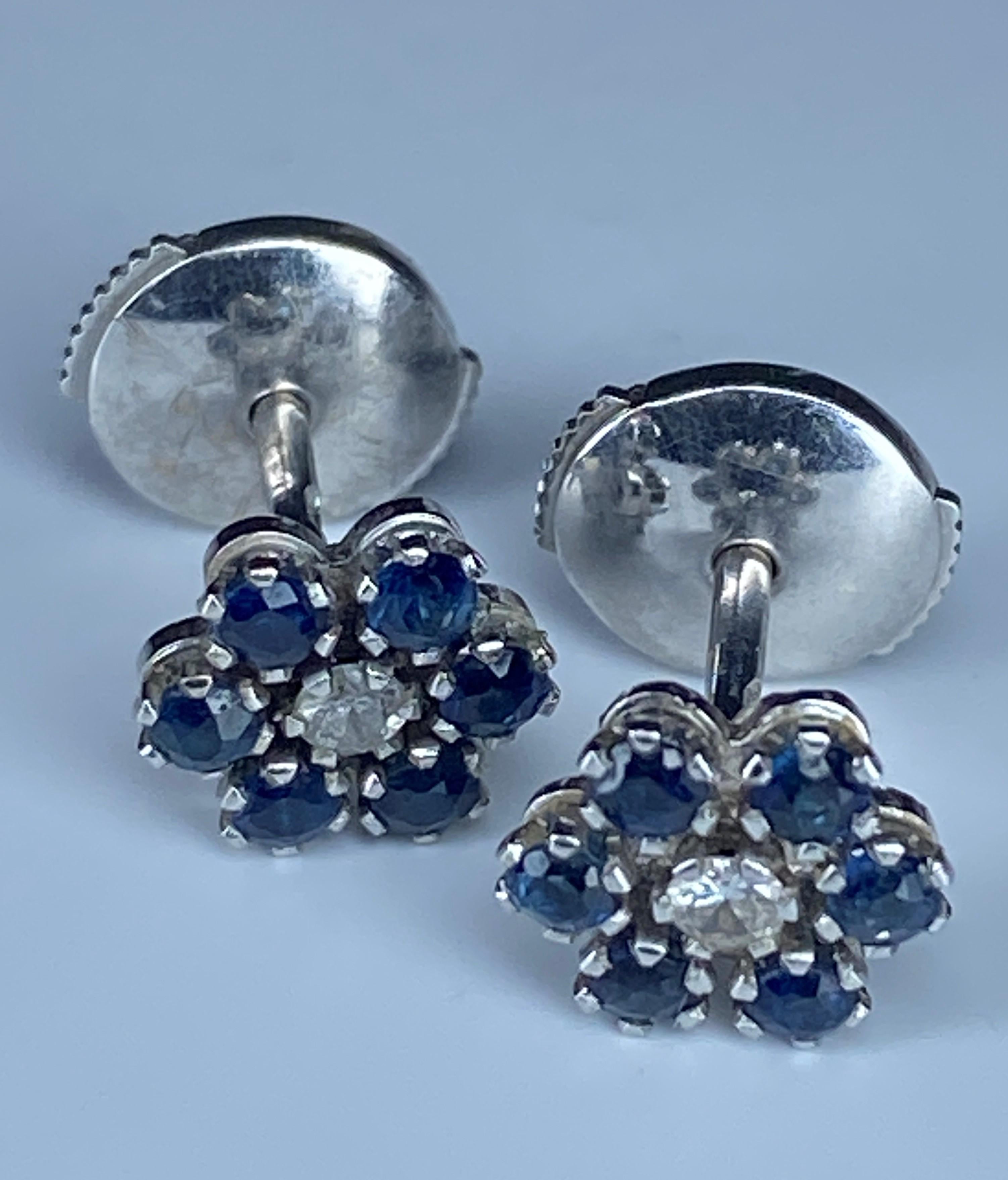 18 Carat Gold Earrings Set with Sapphires and Diamonds, Flower Model 9