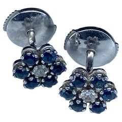 18 Carat Gold Earrings Set with Sapphires and Diamonds, Flower Model
