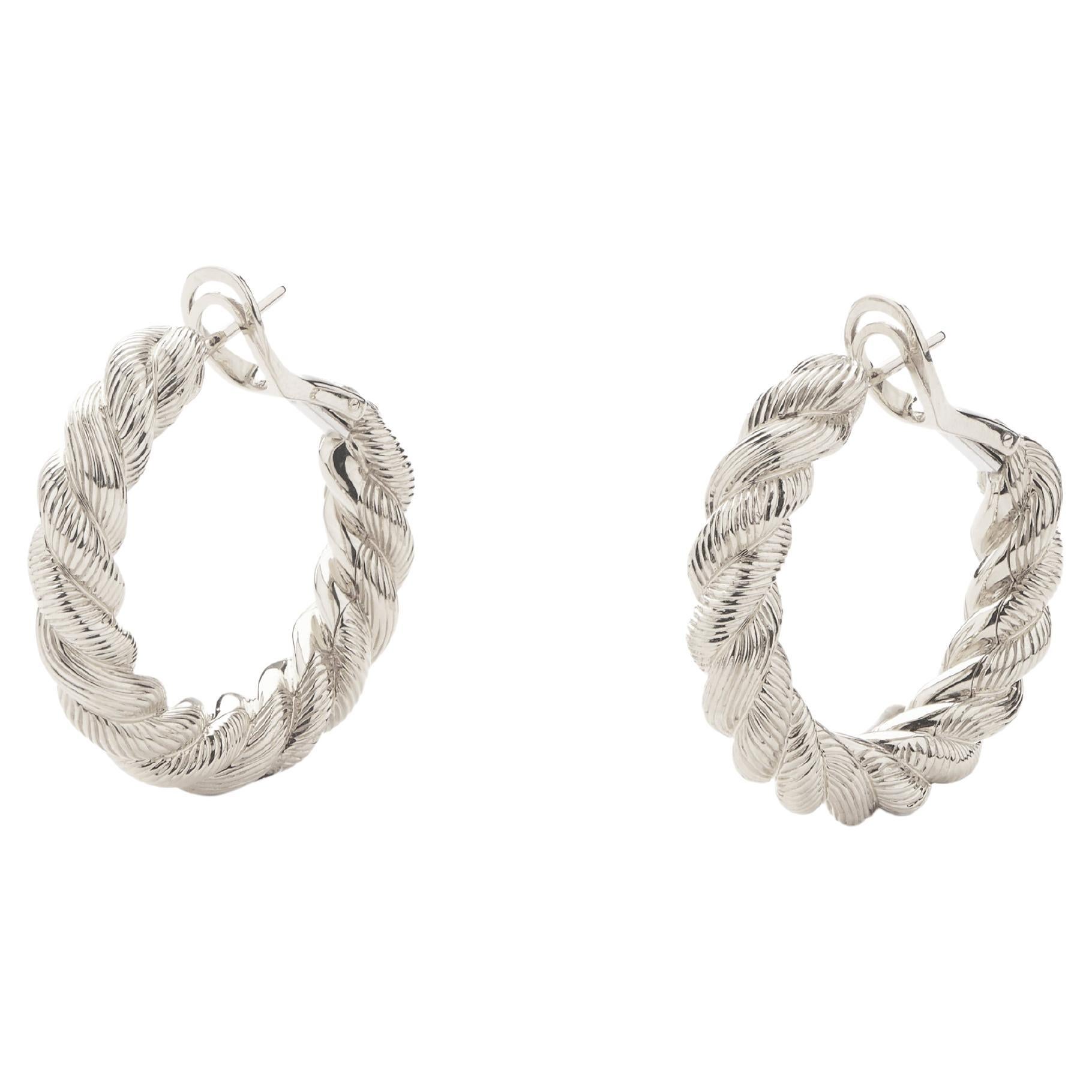 18 Carat Gold Earrings, White Twisted Gold, Dune Collection For Sale