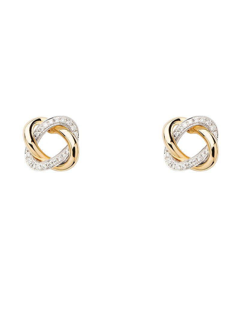 Modern 18 Carat Gold Earrings, Yellow and White Gold, Diamonds, Tresse Collection For Sale