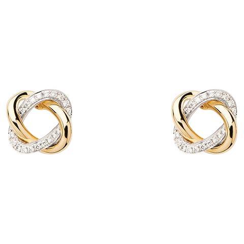 18 Carat Gold Earrings, Yellow and White Gold, Diamonds, Tresse Collection For Sale