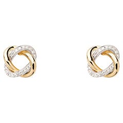 Boucles d'oreilles en or 18 carats, or jaune et blanc, diamants, collection Tresse
