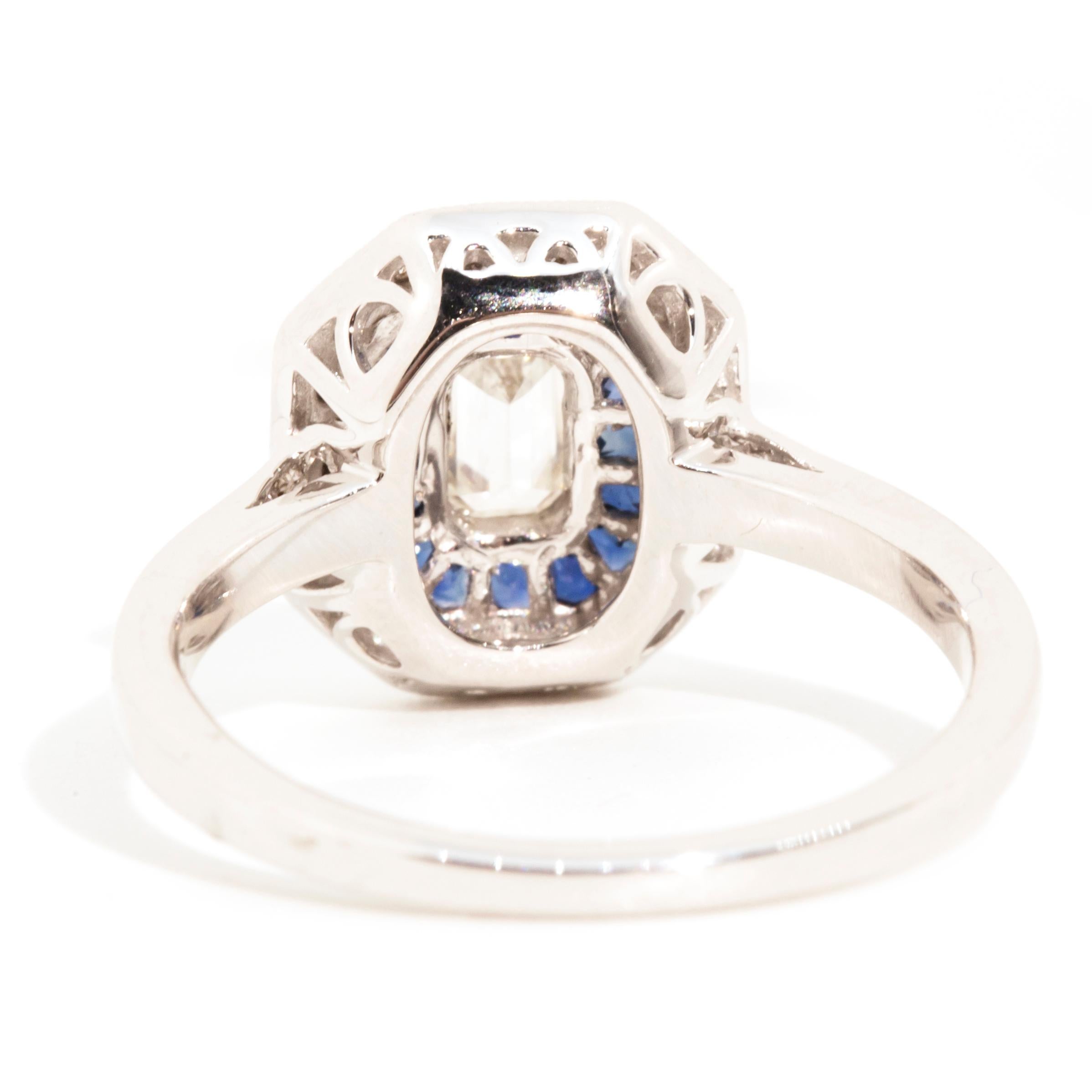 18 Carat Gold Emerald Cut Diamond and Blue Sapphire Contemporary Cluster Ring 8