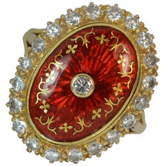 18 Carat Gold Enamel and Diamond Cluster Ring