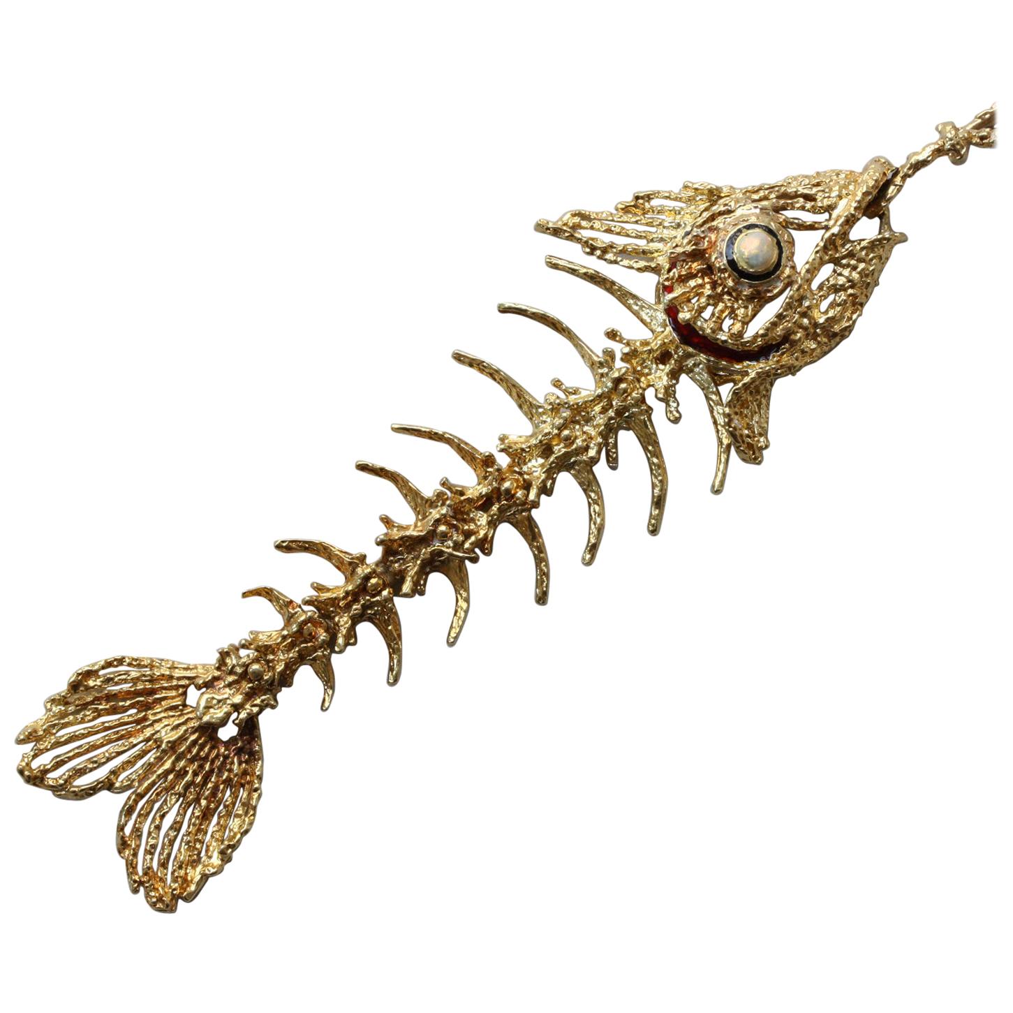 18 Carat Gold Fish Bone Pendant and Knot Chain