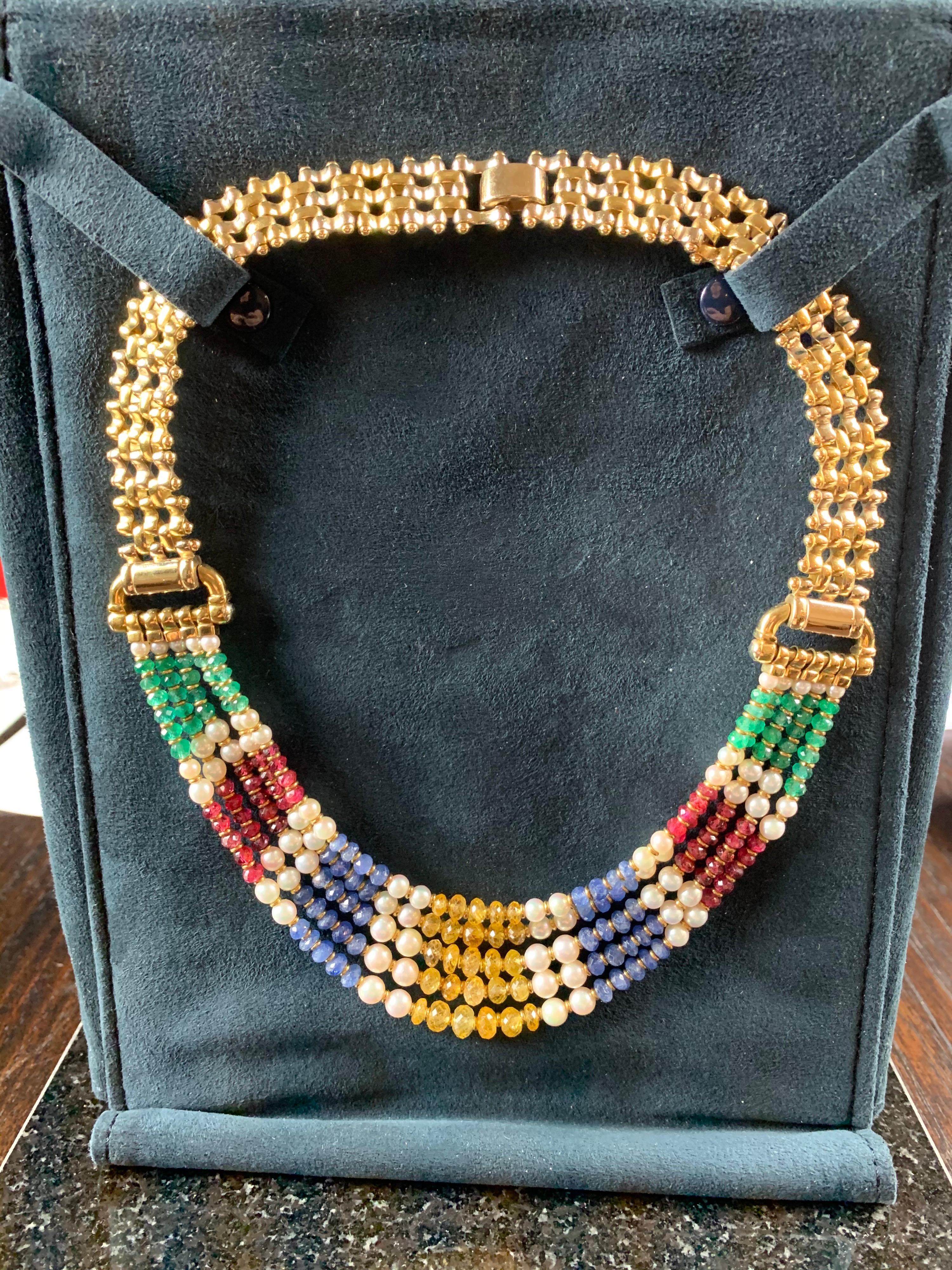 gold ruby emerald pearl necklace