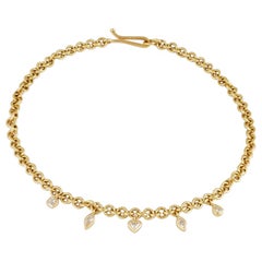 18 Carat Gold Handmade Chain with Mixed Cut Diamond Charms 1.70 Carat