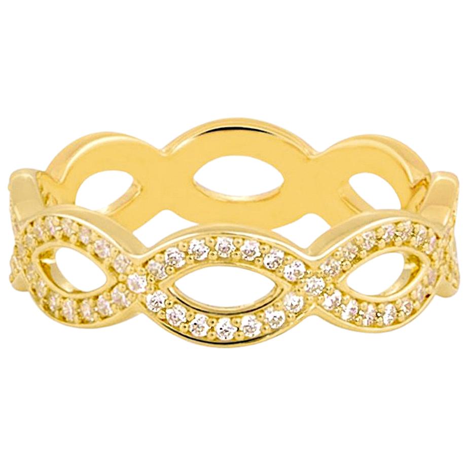 18k Carat Gold Infinity Ring, Braided Diamond Ring, 18K White Gold Wedding Ring For Sale