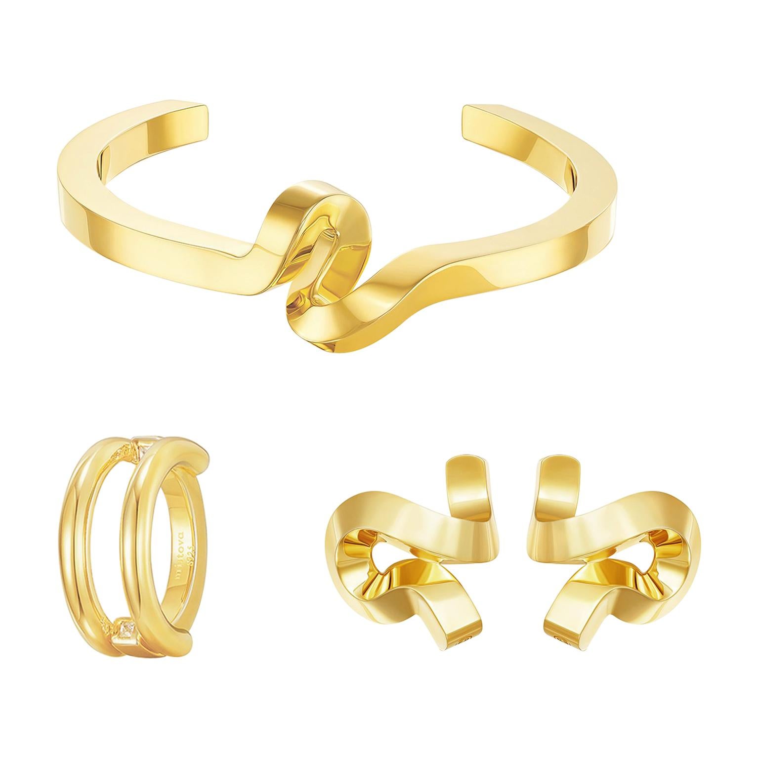 18 Carat Gold Interstellar Bangle, Earrings, Necklace Suite For Sale