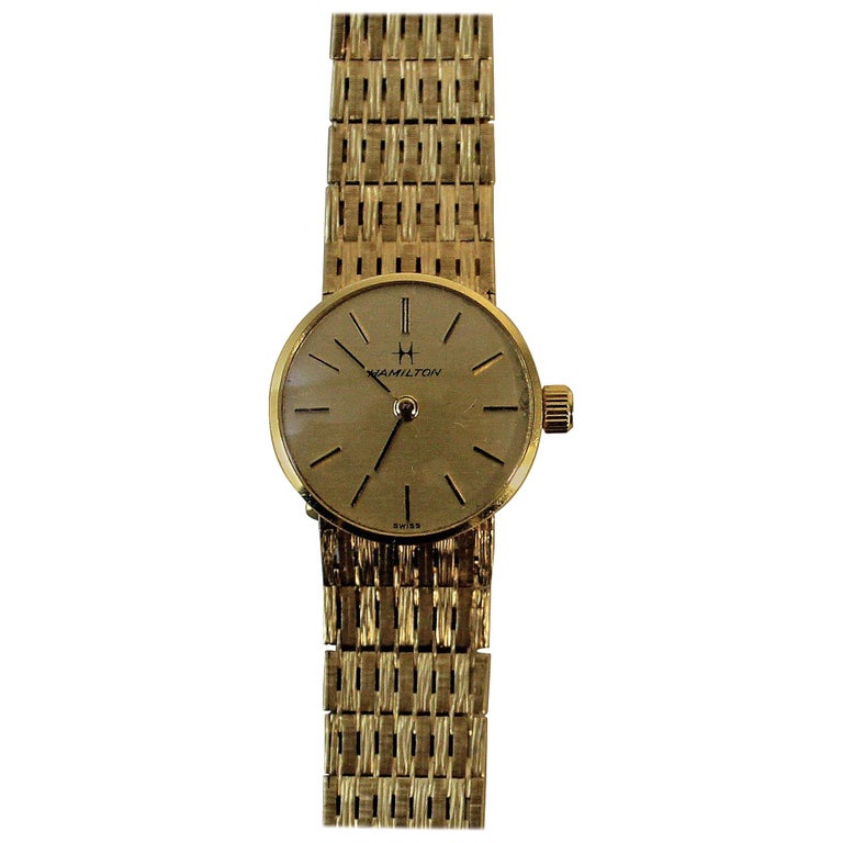 18 Carat Gold Ladies Hamilton Watch For Sale at 1stDibs