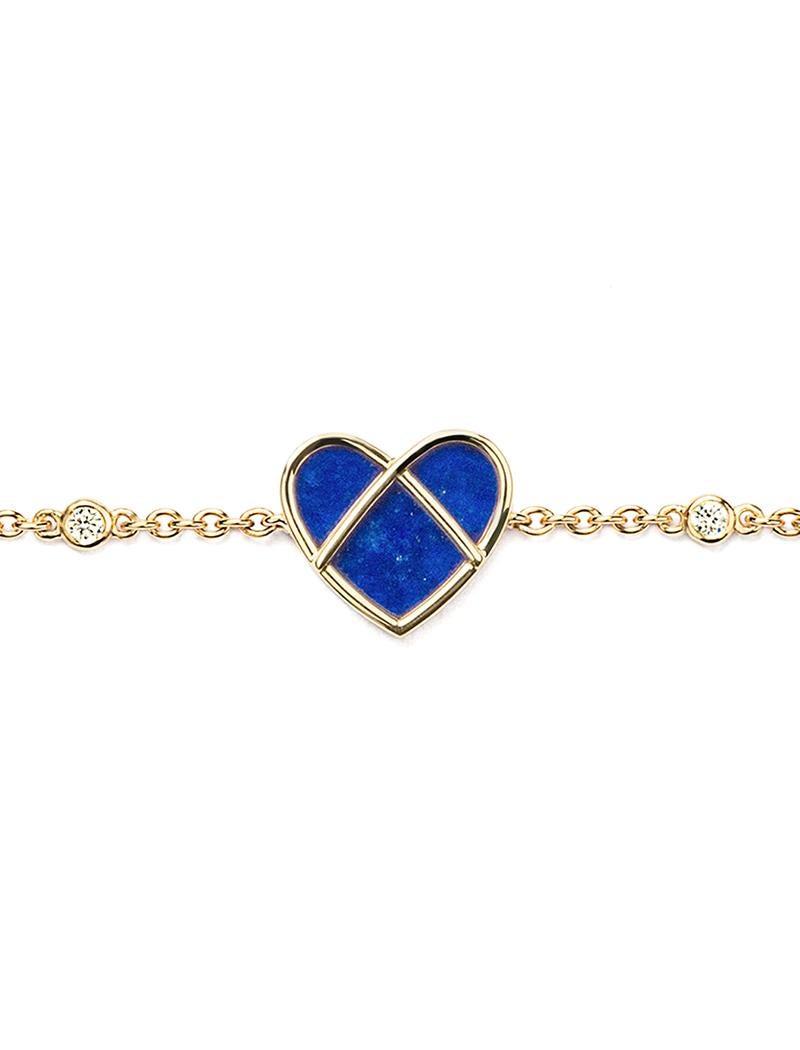 Brilliant Cut 18 Carat Gold Lapis Lazuli Bracelet, Yellow Gold, L'attrape Coeur Collection For Sale