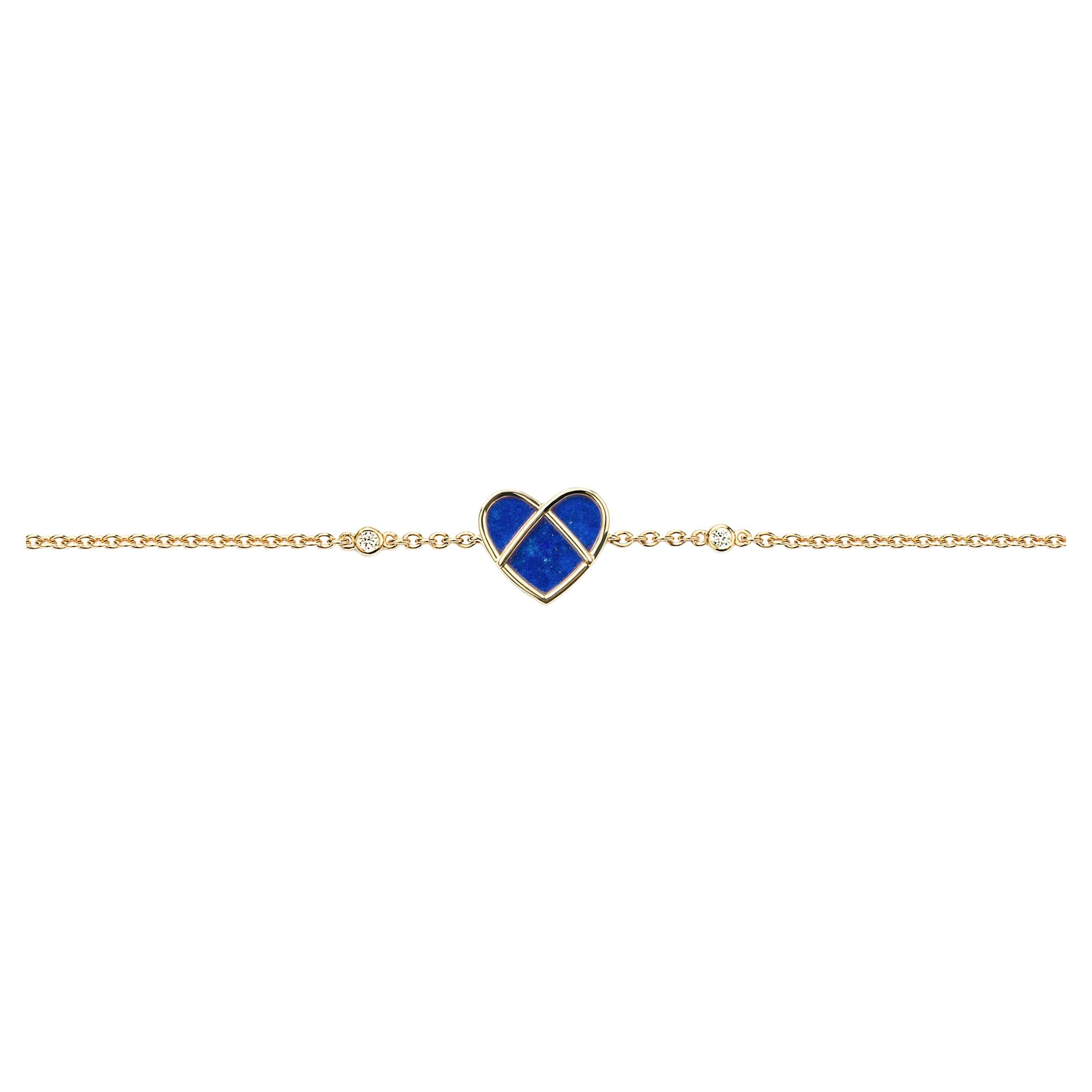 18 Carat Gold Lapis Lazuli Bracelet, Yellow Gold, L'attrape Coeur Collection For Sale