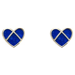 Boucles d'oreilles en or jaune 18 carats et lapis-lazuli, collection L'Attrape Coeur