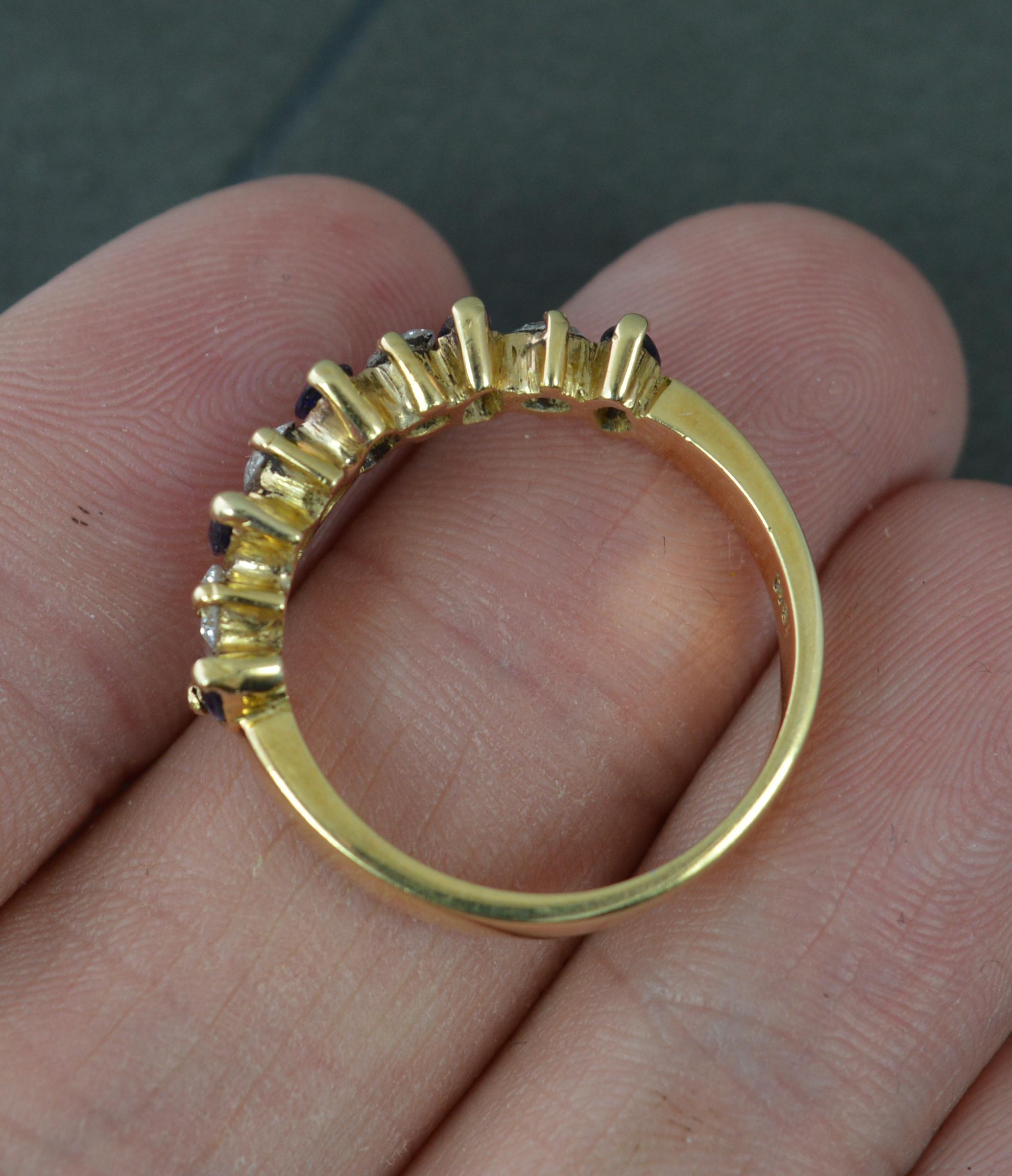 18 Carat Gold Marquise Blue Sapphire and Round Cut Diamond Half Eternity Ring In Excellent Condition In St Helens, GB