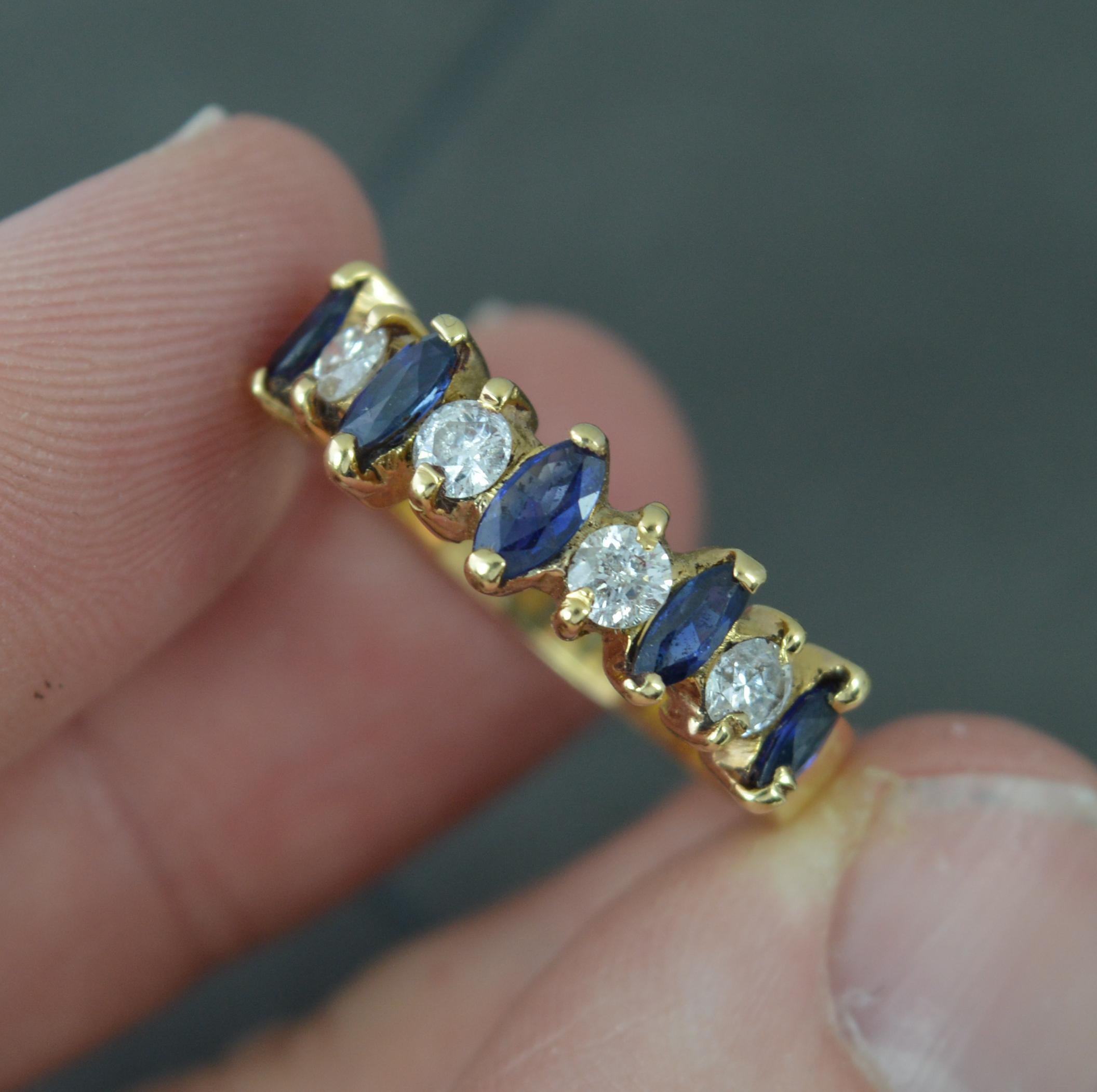 Women's 18 Carat Gold Marquise Blue Sapphire and Round Cut Diamond Half Eternity Ring