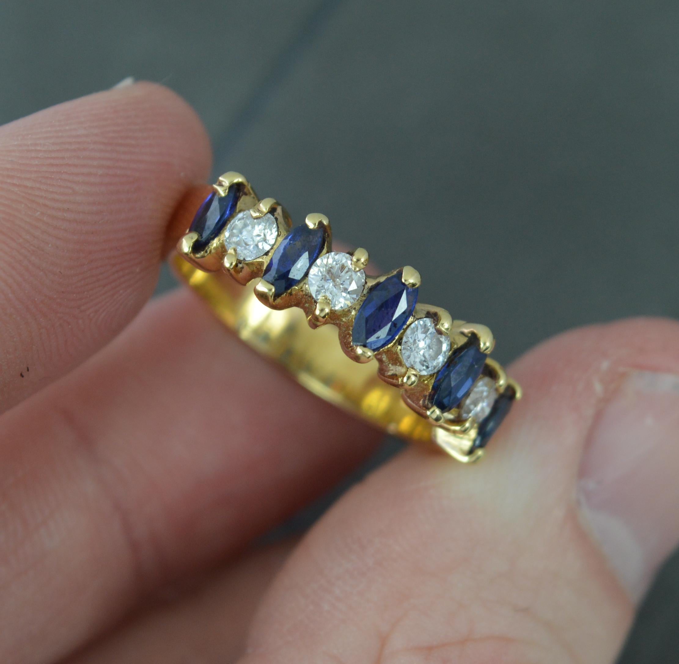 18 Carat Gold Marquise Blue Sapphire and Round Cut Diamond Half Eternity Ring 2