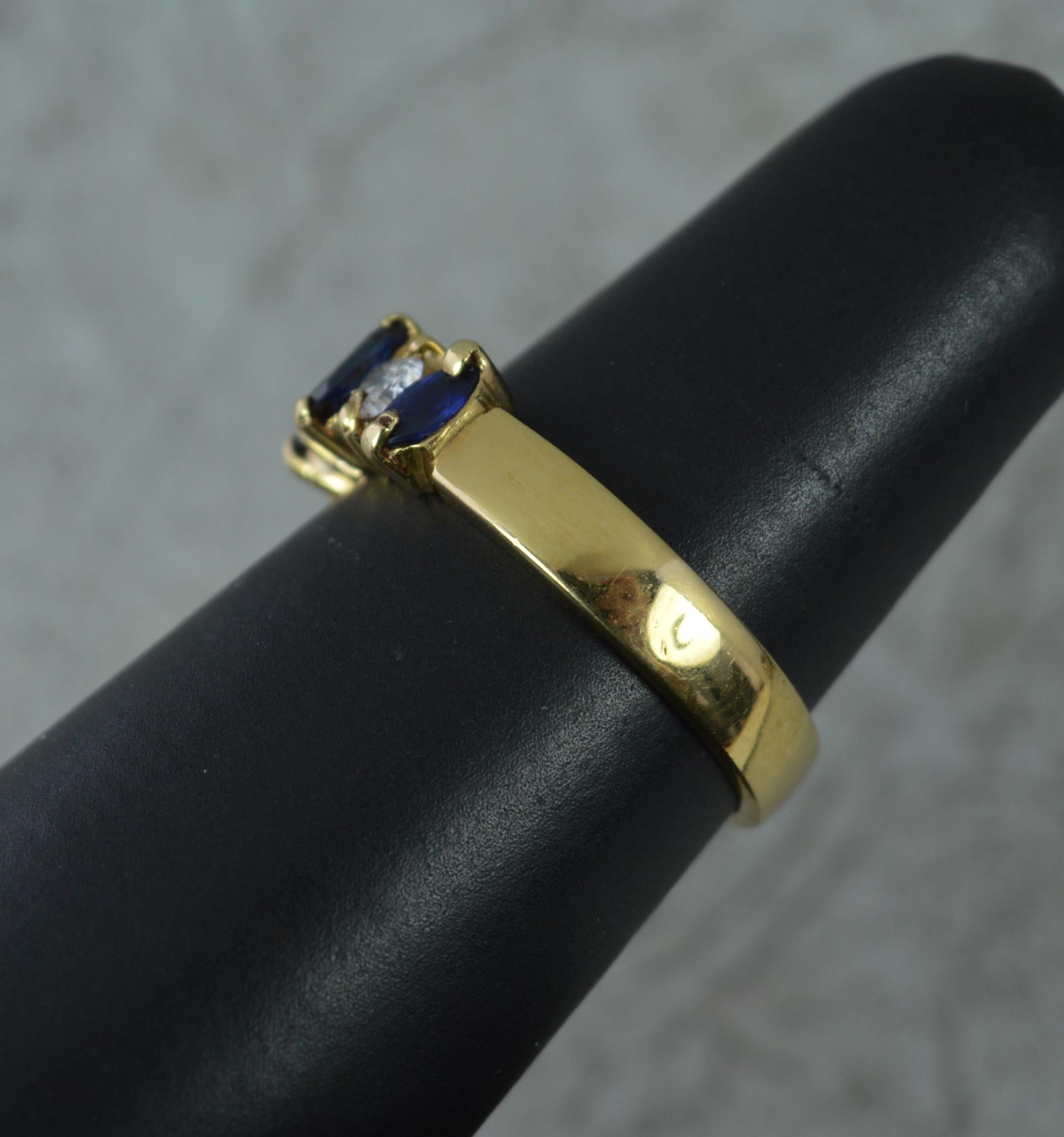 18 Carat Gold Marquise Blue Sapphire and Round Cut Diamond Half Eternity Ring 4