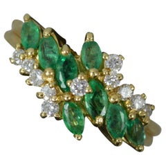 18 Carat Gold Marquise Emerald and Diamond Cluster Ring