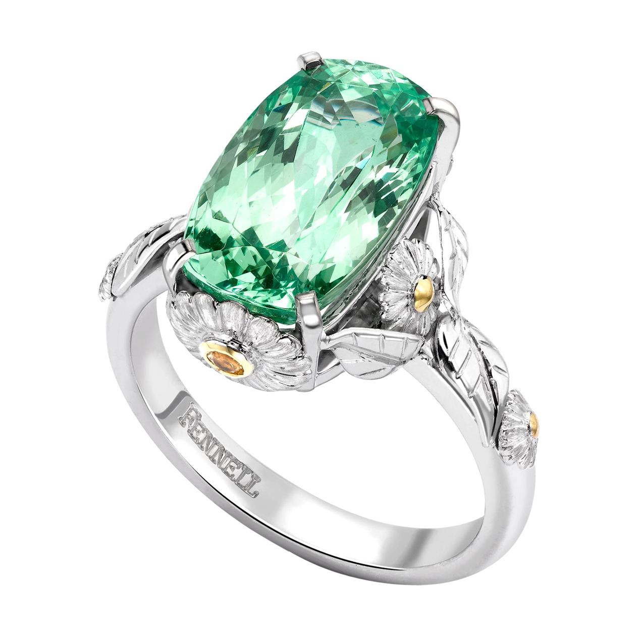 18ct White Gold, Merelani Mint Green Garnet & Yellow Sapphire Daisy Tryst Ring For Sale