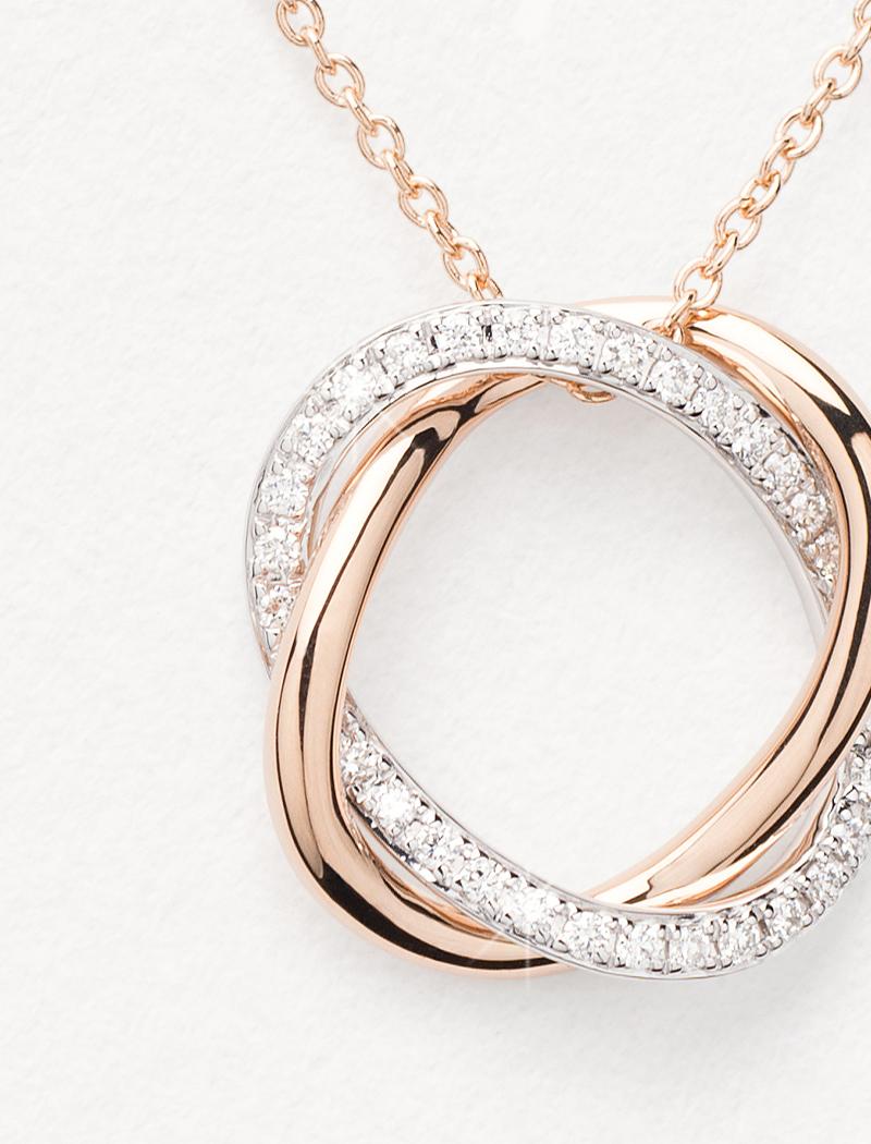 Brilliant Cut 18 Carat Gold Necklace, Rose and White Gold, Diamonds, Tresse Collection For Sale