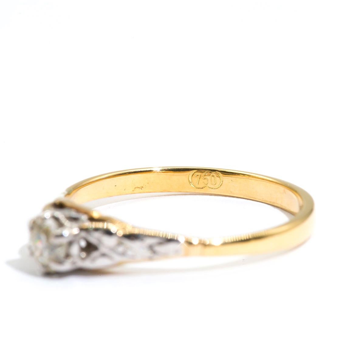 Women's 18 Carat Gold Old European Cut Diamond Vintage Solitaire Engagement Ring