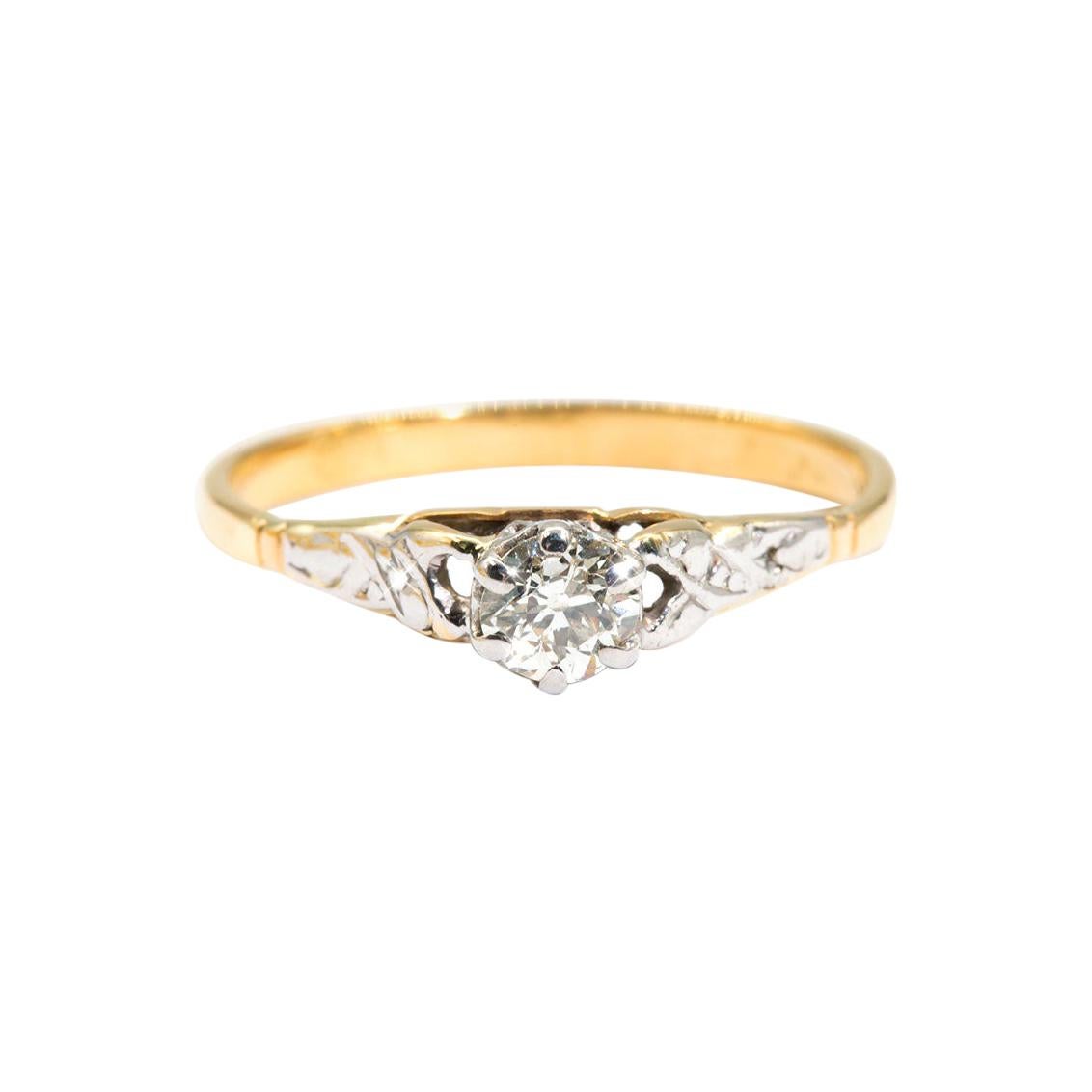 18 Carat Gold Old European Cut Diamond Vintage Solitaire Engagement Ring
