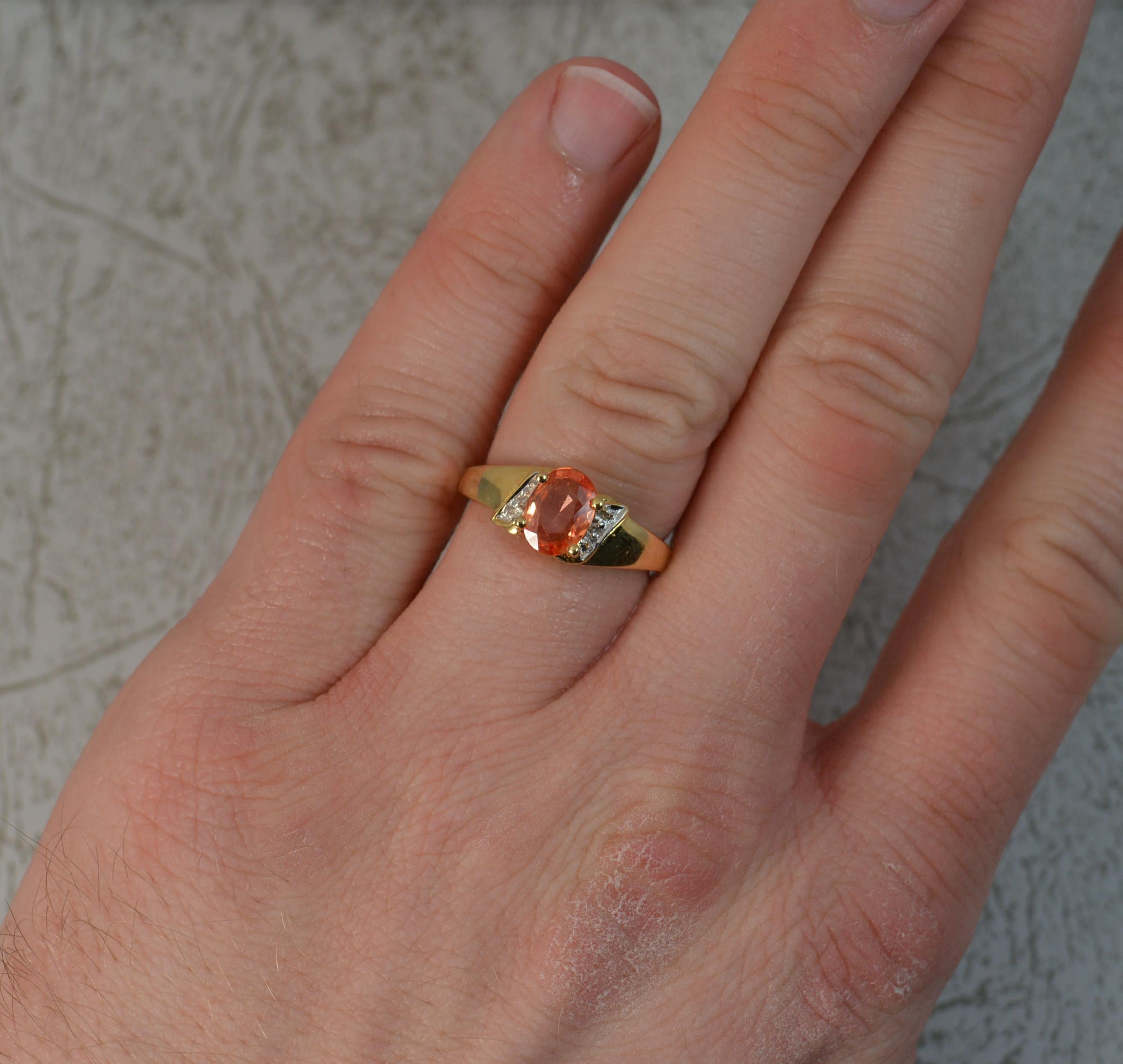 18 Carat Gold Orange Padparadscha Sapphire Diamond Ring 2