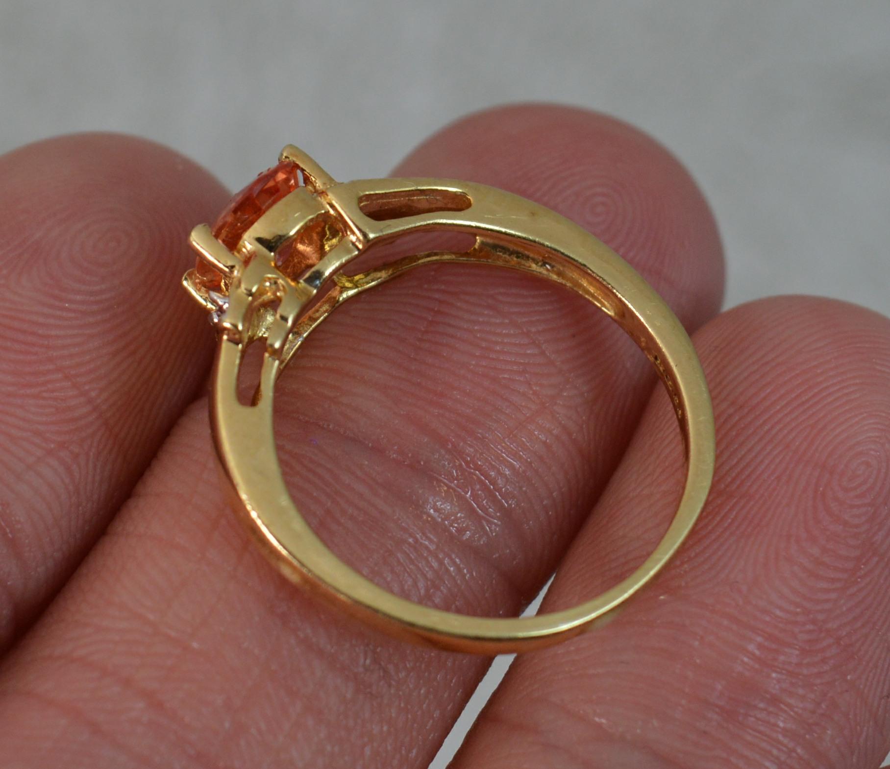 18 Carat Gold Orange Padparadscha Sapphire Diamond Ring 3