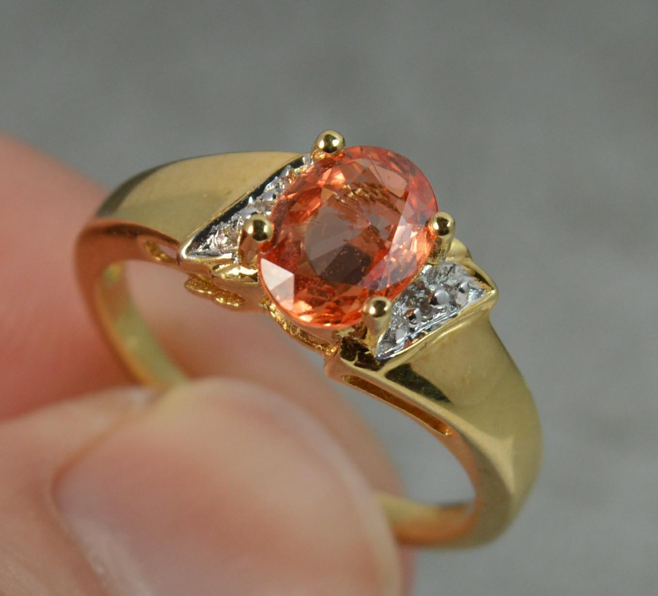 18 Carat Gold Orange Padparadscha Sapphire Diamond Ring 1