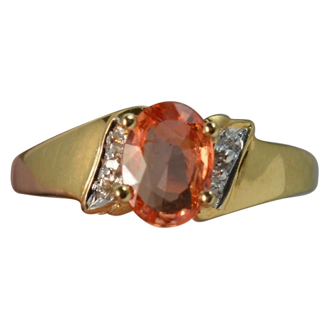 18 Carat Gold Orange Padparadscha Sapphire Diamond Ring