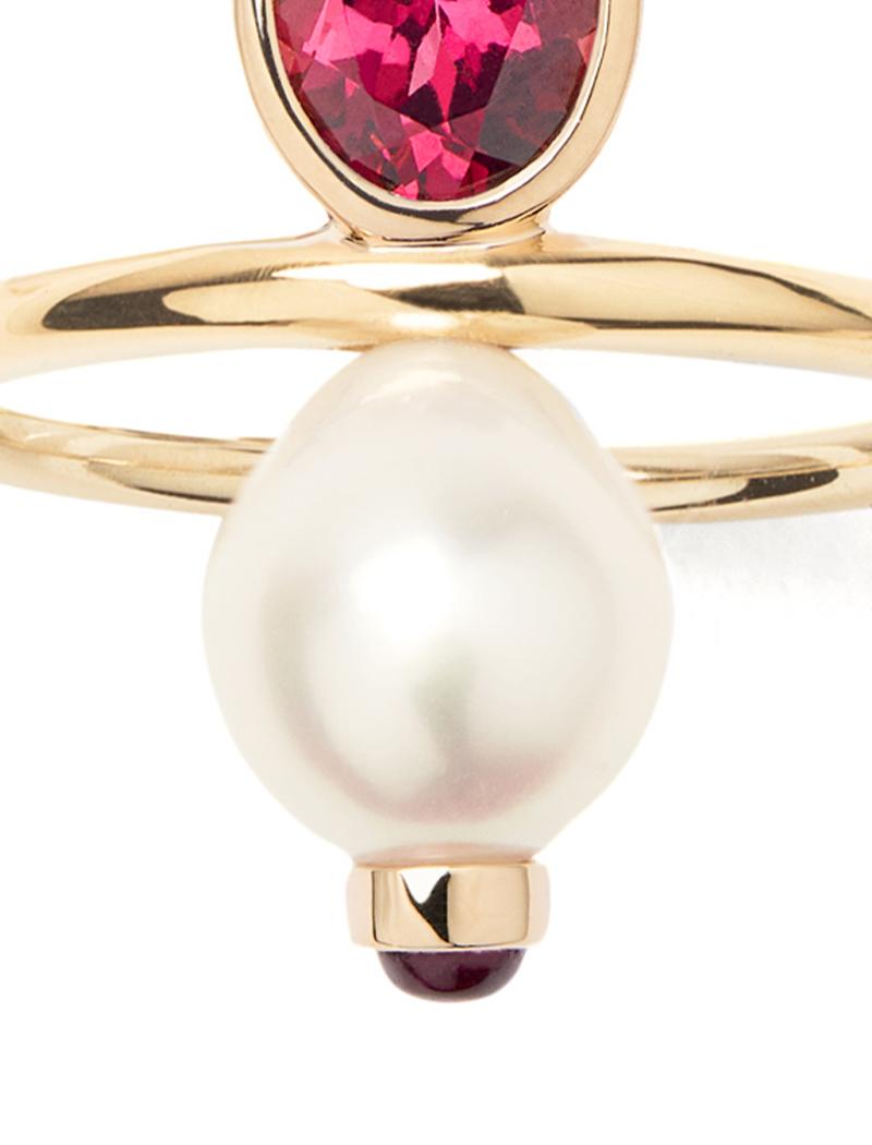 Taille brillant Bague Rhodolite en or 18 carats avec perles, or jaune, collection Perles Précieuses en vente
