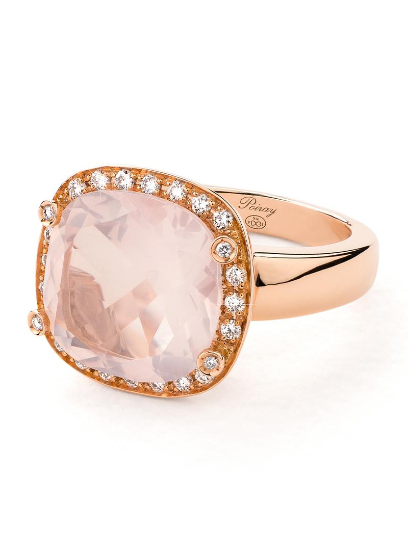 The Filles Antik collection combines the soft curves of gold with the refinement and generosity of colored stones, evoking the timeless elegance of Maison Poiray.

Filles Antik ring in rose gold with a pink quartz and diamonds.

This ring is