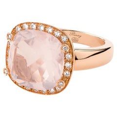 Anello in oro 18 carati con quarzo rosa e diamanti, oro rosa, Collezione Filles Antik