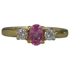 18 Carat Gold Pink Sapphire & Vs Diamond Trilogy Engagement Ring