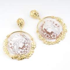 18 Carat Gold-Plated 925 Sterling Silver Sea Shell Cameo Earrings