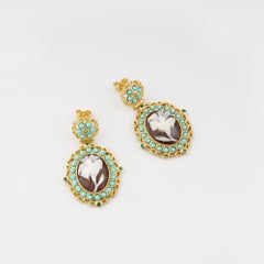 Pendientes, colgante y anillo de concha de mar de plata de ley 925 bañados en oro de 18 quilates