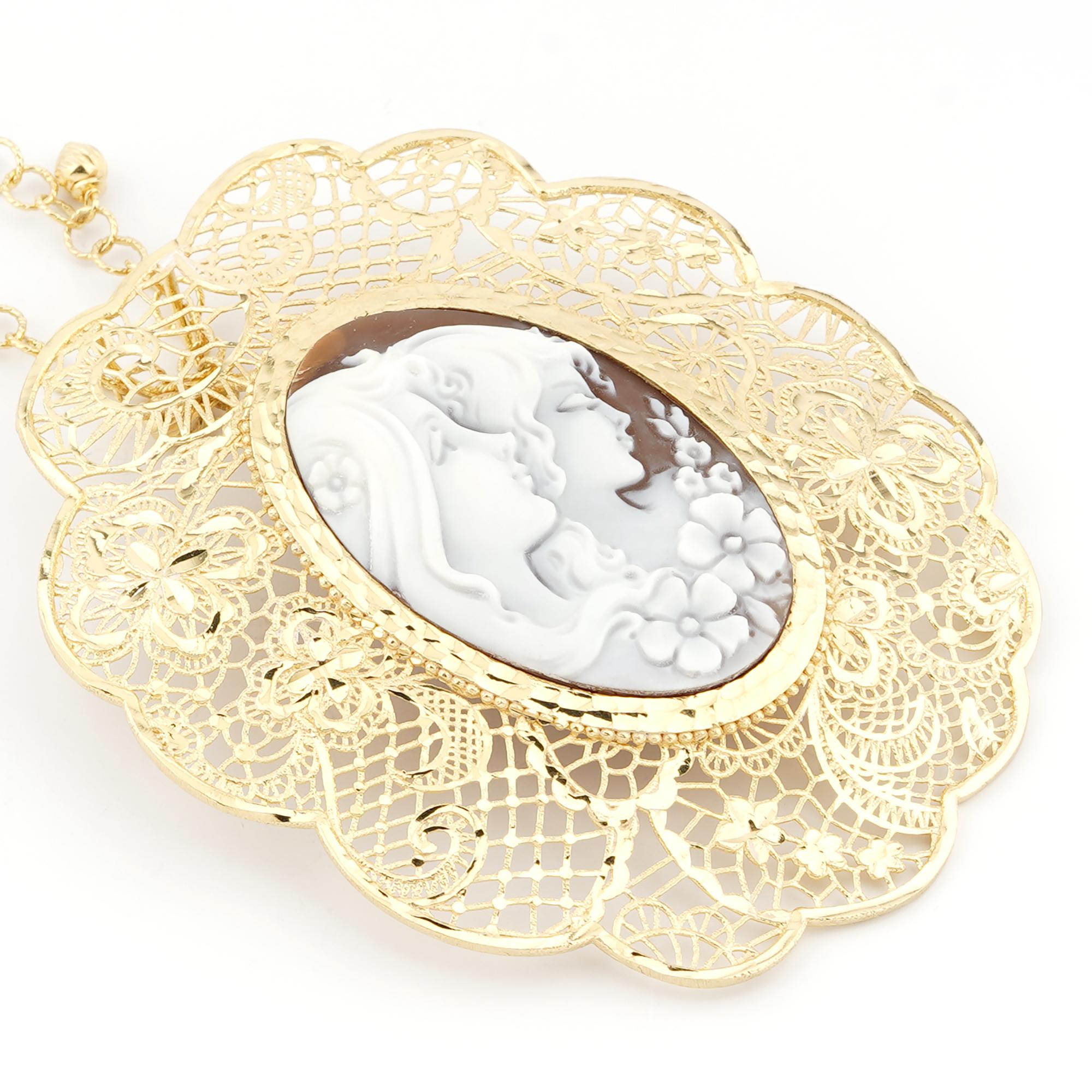 Women's or Men's 18 Carat Gold-Plated 925 Sterling Silver Sea Shell with Cameo Necklace