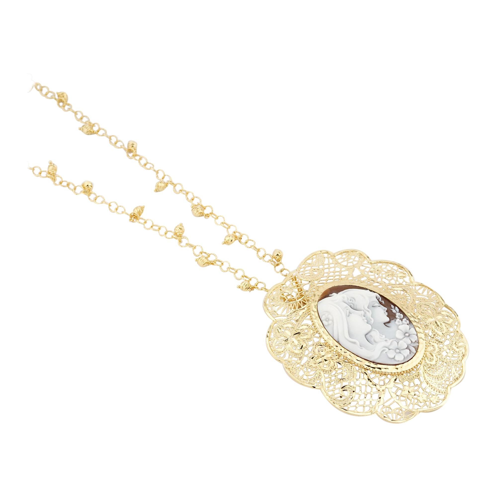 18 Carat Gold-Plated 925 Sterling Silver Sea Shell with Cameo Necklace